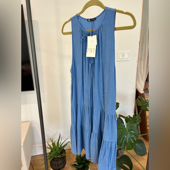 NWT Women’s ZARA Tiered Lace Up Keyhole Midi Summer Dress ~ Small - Picture 2 of 4
